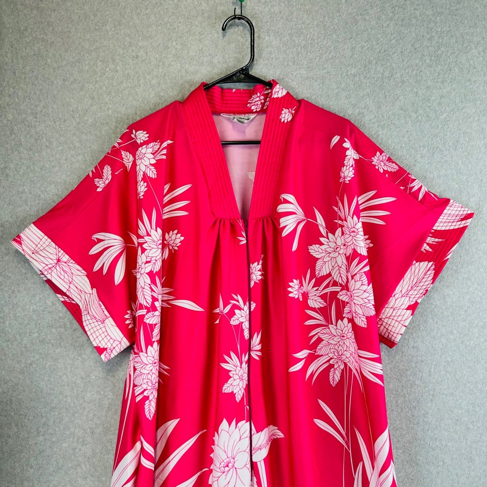 Vintage Anthony Richards Womans One Size Housecoat Robe Half Zip Floral Pink USA - Picture 3 of 8
